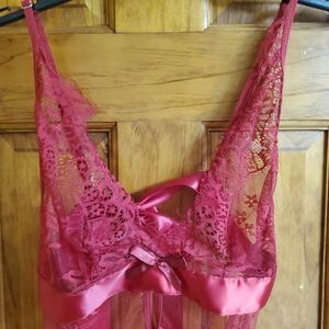 Unbranded Red Lace Lingerie Chemise Nightie Womens Size S Sheer Sleepwear
